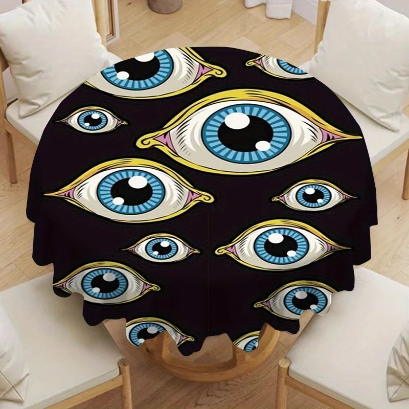 

1pcs Cute Big Eyes Halloween Theme Home Bedroom Restaurant Dustproof Round Tablecloth Outdoor Holiday Party Picnic Decoration