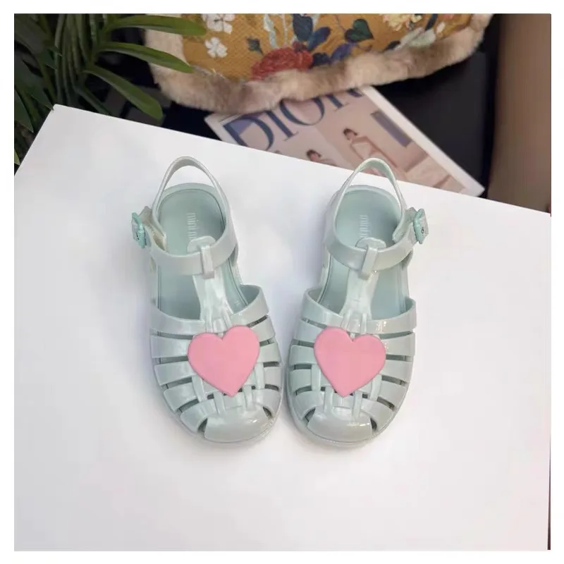 Mini Melissa Girl Brazi Summer Jelly Shoes Little Baby Toddler Fashion Love Heart Soft Sole Roma Sandals Kids Anti-Slip Valentin