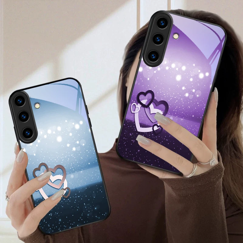 Warm and romantic love For Samsung Galaxy S26 Ultra S25 Edge S24 FE S23 Plus S22 S21 S20 S22+ S24+ S25+ Black Glass Phone Case