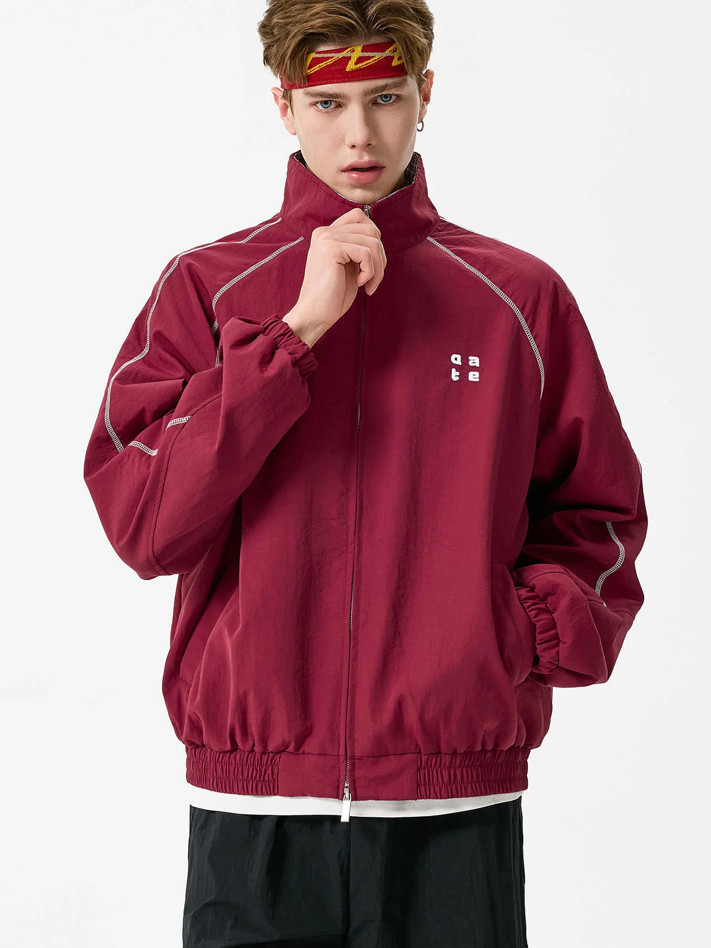 

Spring Autumn American Sport Jaet Men's 2025 New Casual Haome High Street Couple Red Design Sense Top Polyester Cotton B...