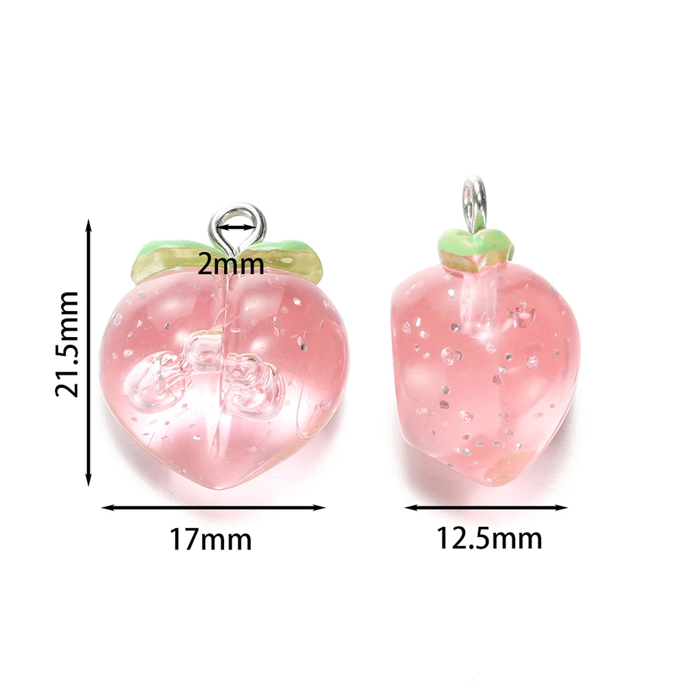 10Pcs/Lot 17x21mm Transparent Peach Resin Charms Pendants for DIY Jewelry Making Earring Necklace Keychain Charms Accessories