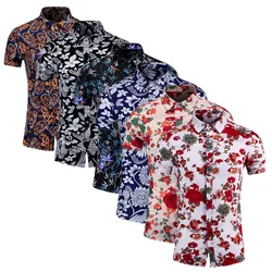 2024 New Men Summer Short Sleeved Flower Shirts Large Size M-7XL Fashion Male Dance Party Bar KTV Leisure Shirt