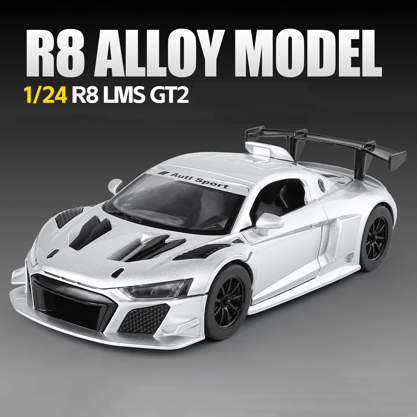 

1:24 R8 LMS GT2 суперкар из сплава, модель автомобиля, звук и свет, детская игрушка, коллекционные предметы, подарок на день рождения