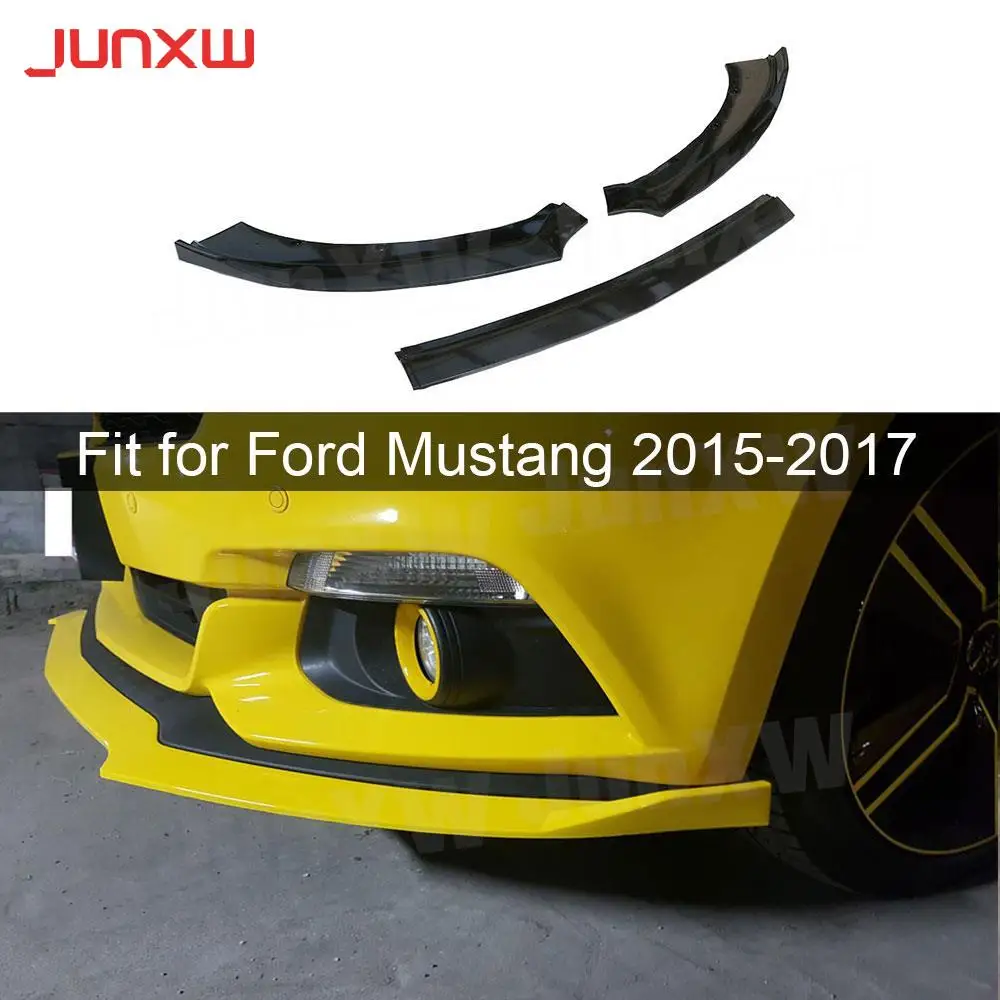 

3PCS ABS Black Front Lip Spoiler Bumper Splitters Aprons For Ford Mustang 2015-2017 Not for Shelby GT350 Head Chin Shovel Guard