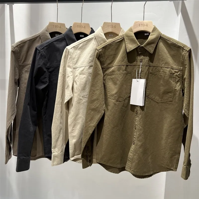 

Heavyweight Pure Cotton Work Shirt Casual Retro Collared Shirt Jacket Outerwear Long Sleeve Loose Fit Four Seasons Universal