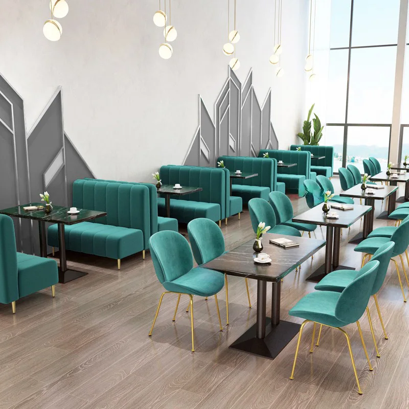 

Commercial furniture dessert shop booth double suede sofa against the wall Western restaurant cafe simple table and chair combin