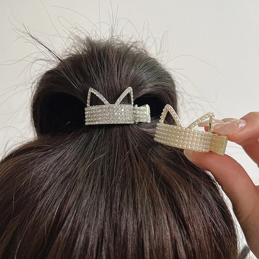 2023 New Pearl Rhinestone Hair Claws Girl High Ponytail Clip Fixed pin Claw  Advanced Sense  accessories Headwear