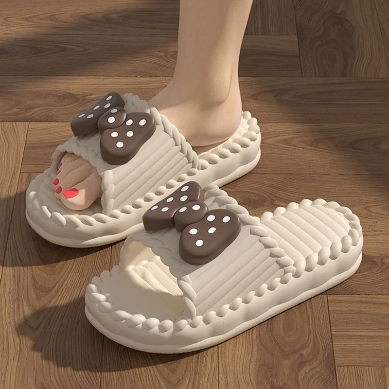 2024 New Summer Slippers Bathroom Platform Non-Slip Home Bow-knot Cartoon Flip Flops Beach Women Slipper Sandals Indoor Outdoor