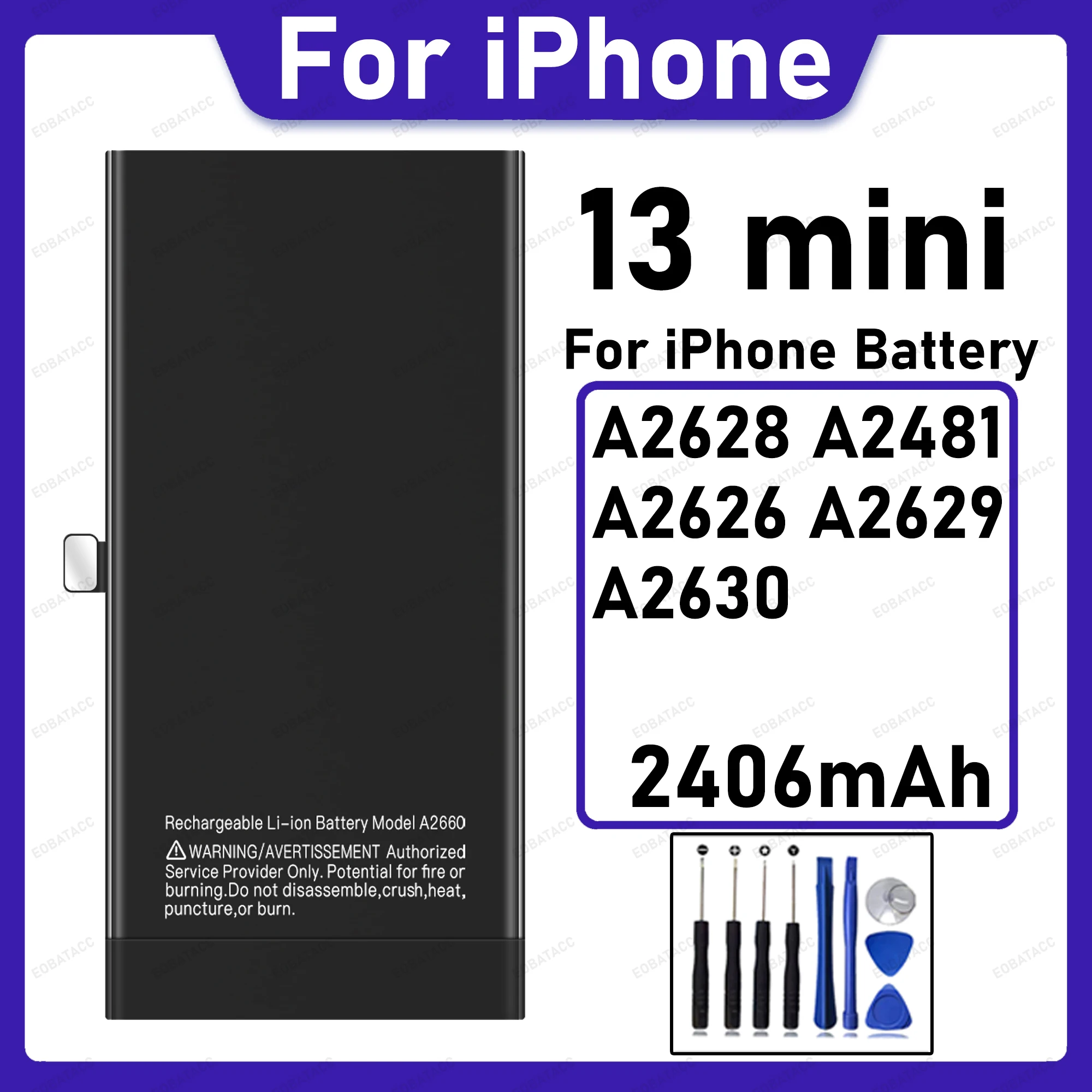 High Capacity Replacement Battery For iPhone 13 mini 2406mAh A2628 A2481 A2626 A2629 Safe Stable Long Standby Phone Battery