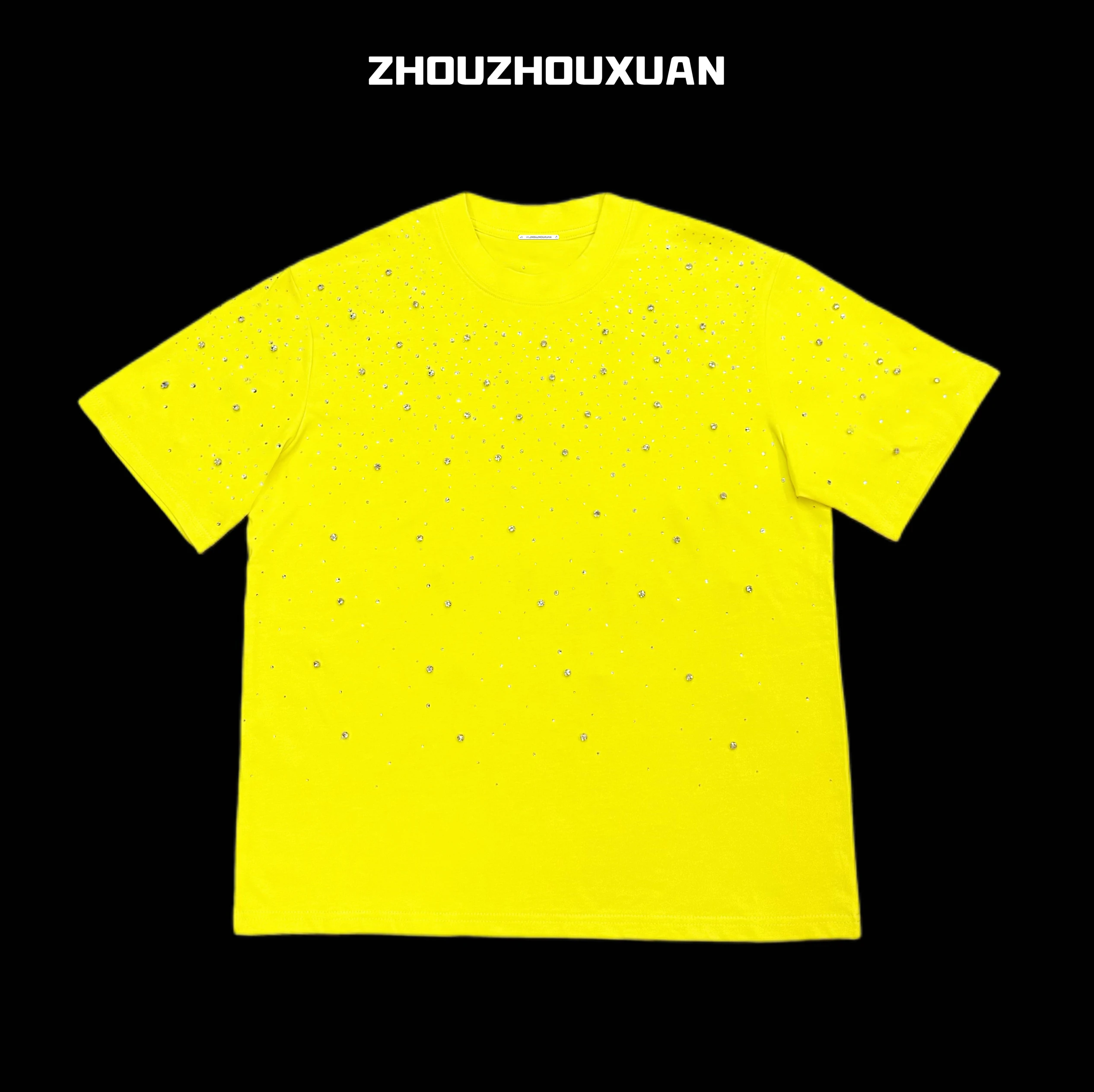Summer New Heavy Rhinestone Fashion Trend Round Neck Short Sleeve T-Shirt Unisex Couple Casual Loose Comfortable Half Sleeve Top