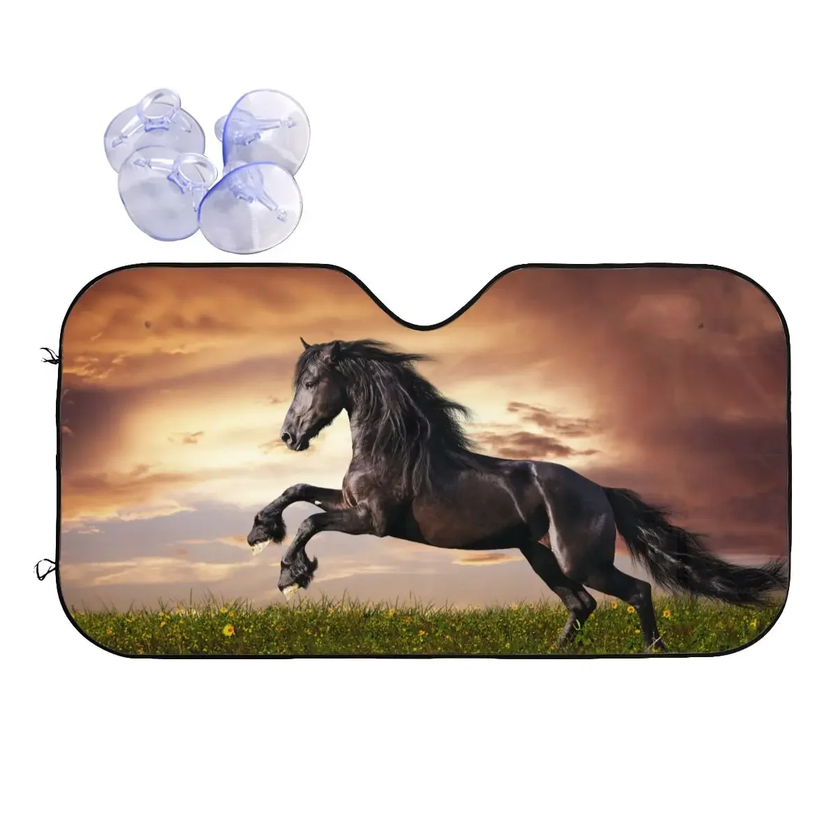 Beautiful Black Horse Novelty Sunshade Windscreen 76x140cm Galloping Animal Lovers Aluminium Foil Car Sunshade Car-styling