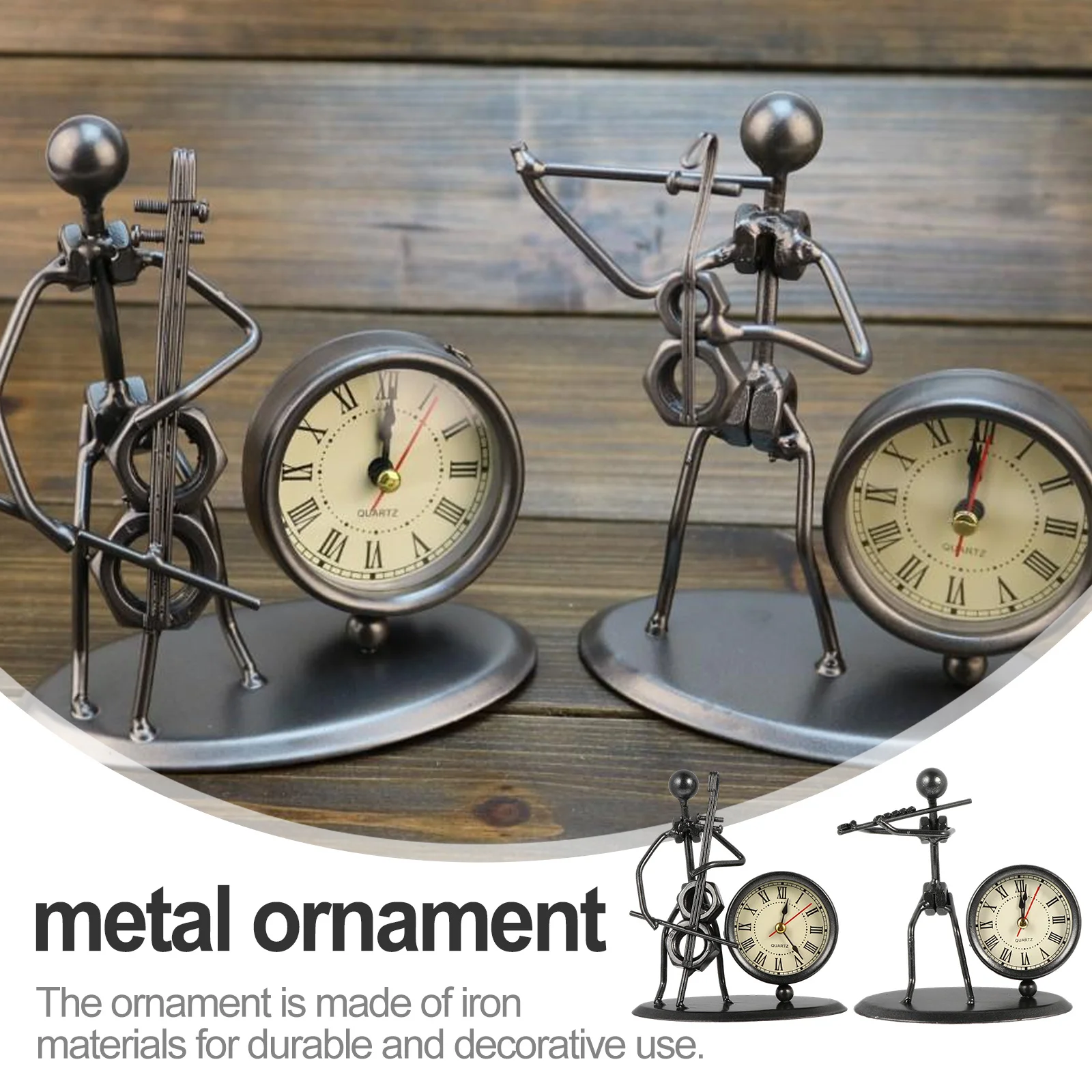

2 pcs Clock Ornament Iron Desktop Decor Metal Handicrafts Retro Home Office Decoration Iron Craft Showcase Display