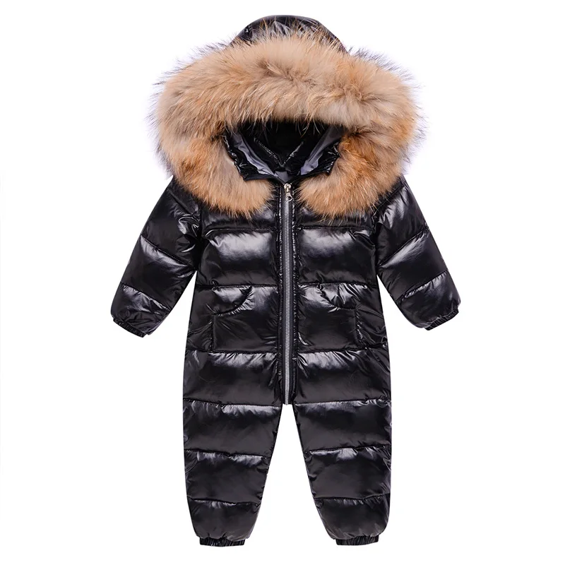 

UNIFEMEN 2024 -30 Degree Russian Winter Baby Snowsuit Fur Waterproof Shinny Baby Boy Rompers Newborn Toddler Girl Overalls