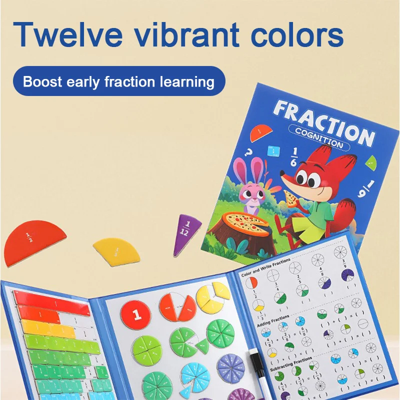 Brinquedo de aprendizagem de fração magnética para crianças - disco matemático educacional triplo com quebra-cabeças de partição visual