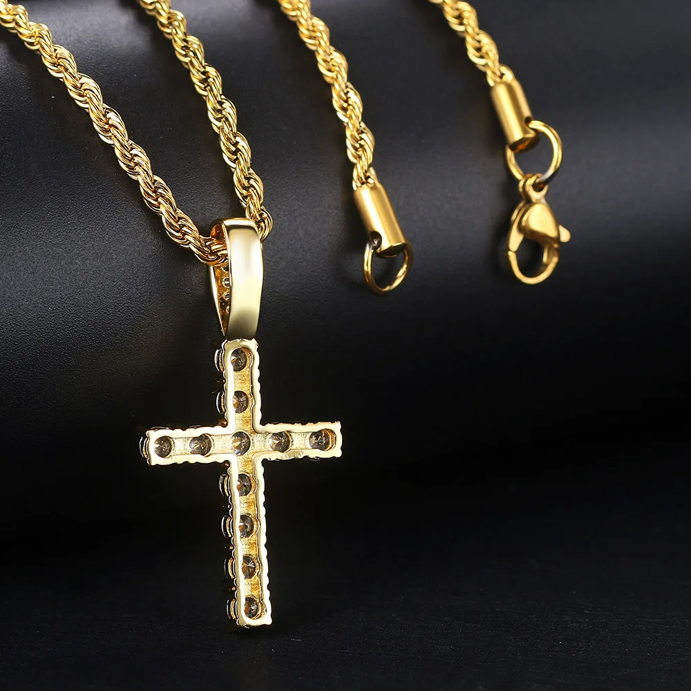 4/5mm Iced Out CZ Cross Pendant Necklaces for Women Men Punk Hiphop Rope Stainless Steel Chain on Neck Rapper Jewelry OHP003