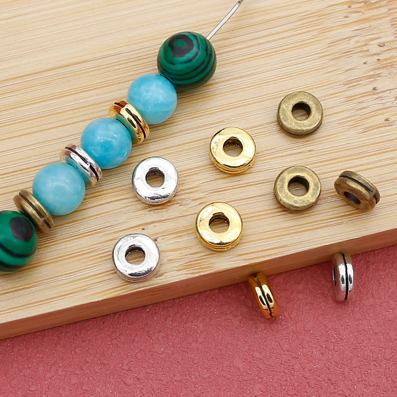 100pcs/Lot 6mm Retro Two-layers Flat Round Spacers Antique Bronze/Gold/Silver Color Shim Loose Beads DIY Jewelry Bracelets Make