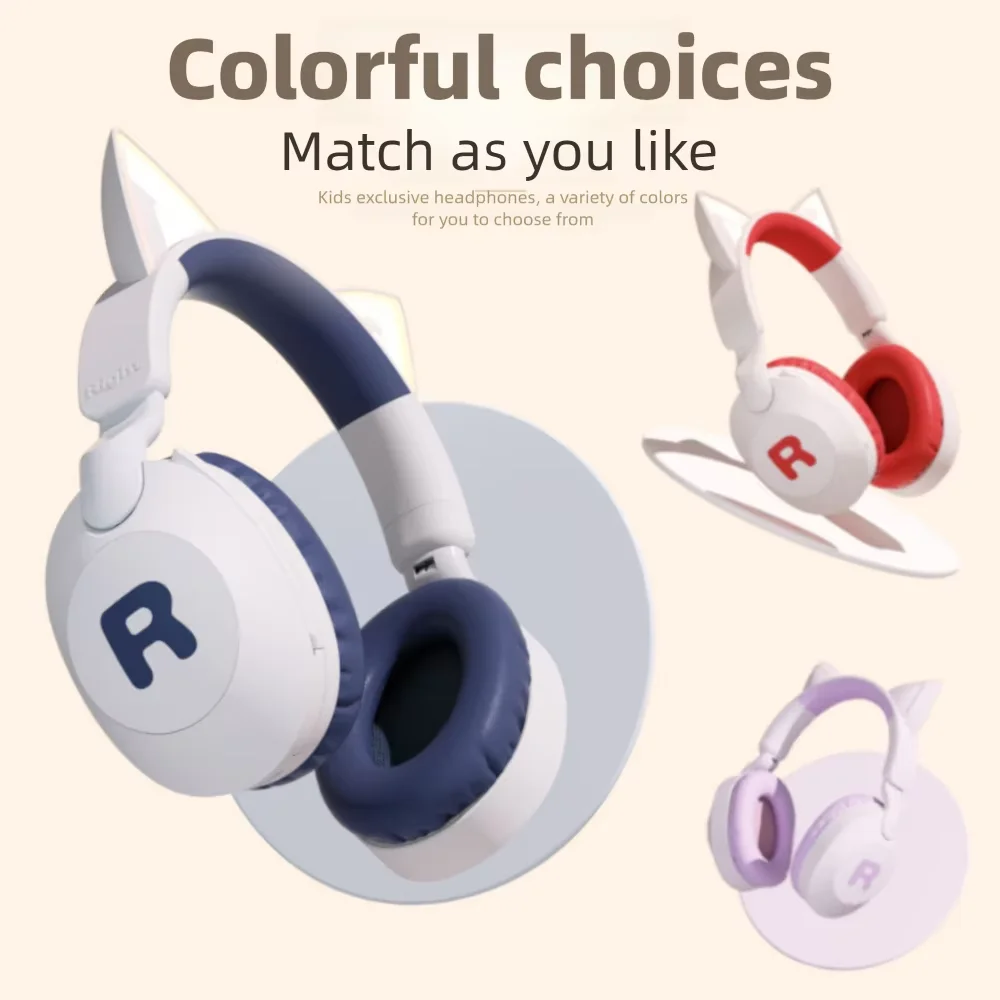

Cat's Ears Learning Bluetooth Headphones RGB Light Effect Recitation Mode Online course mode 3-15 Children's Wireless Earphones