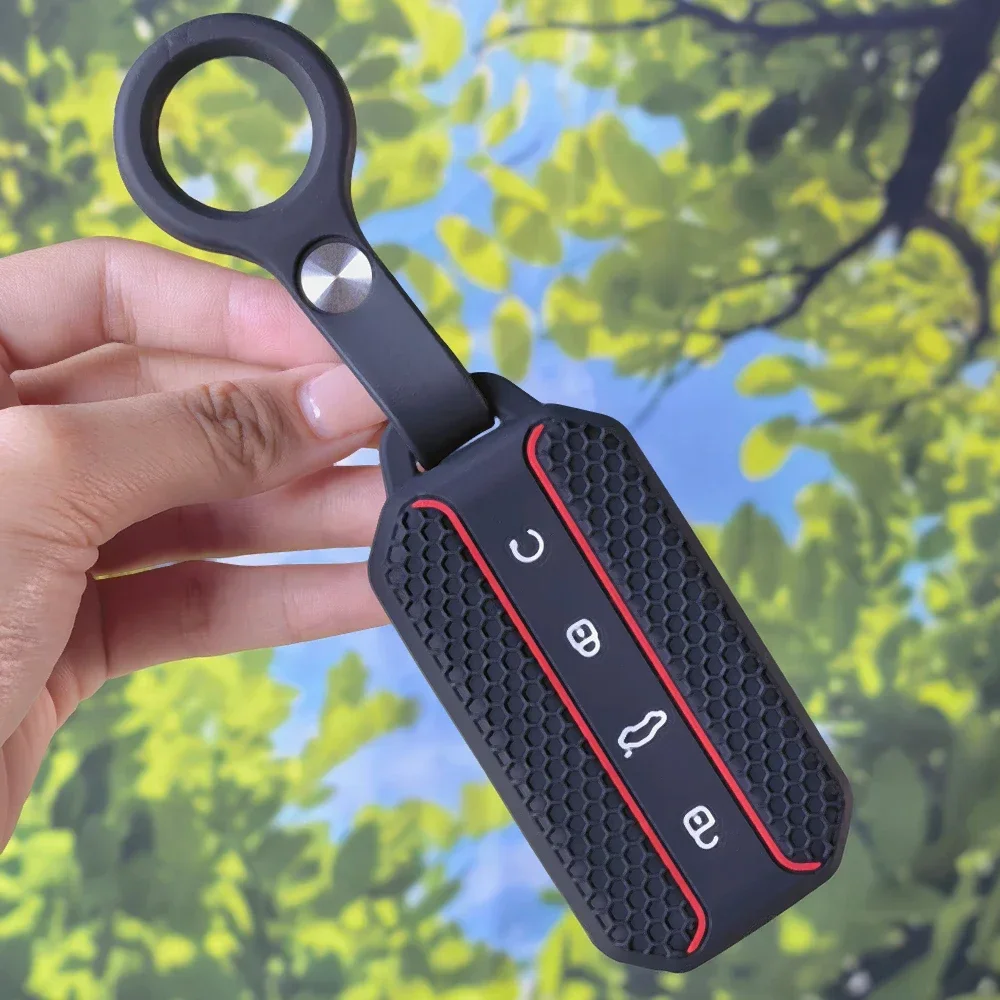 Honeycomb Red Sport‑Stripe Key Case With Keychain For Chery Jaecoo 5 EV 2025 J5 J7 Tiggo 9 Arrizo 8 OMODA 5 Jetour