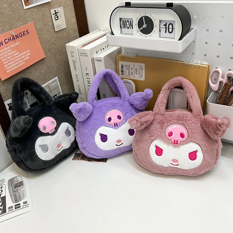 

2026 Sanrio Kuromi Plush Handbag Skull Head Design Mini Tote Bag Coin Purse Single Shoulder Crossbody Bag