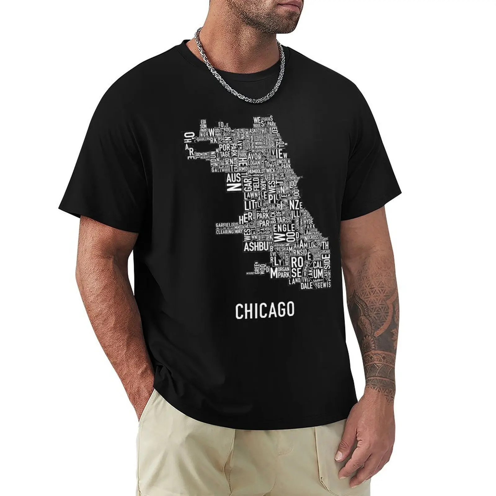 Chicago Typography Neighborhood Map T-Shirt vintage t shirts quick-drying graphic shirts vintage anime shirt Men's t-shirts