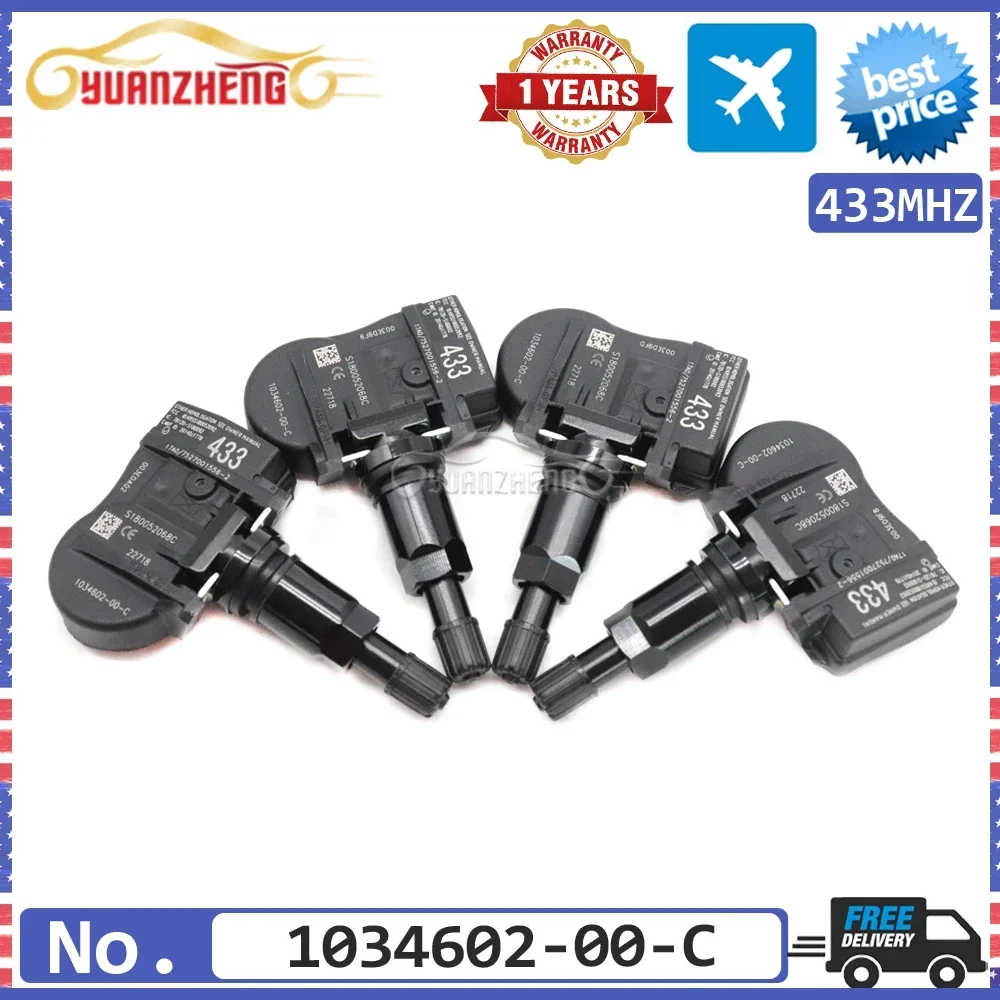 

NEW 4PCS TPMS Tire Pressure Sensor Monitoring System 1034602-00-C For Tesla Model 3 S X 433Mhz