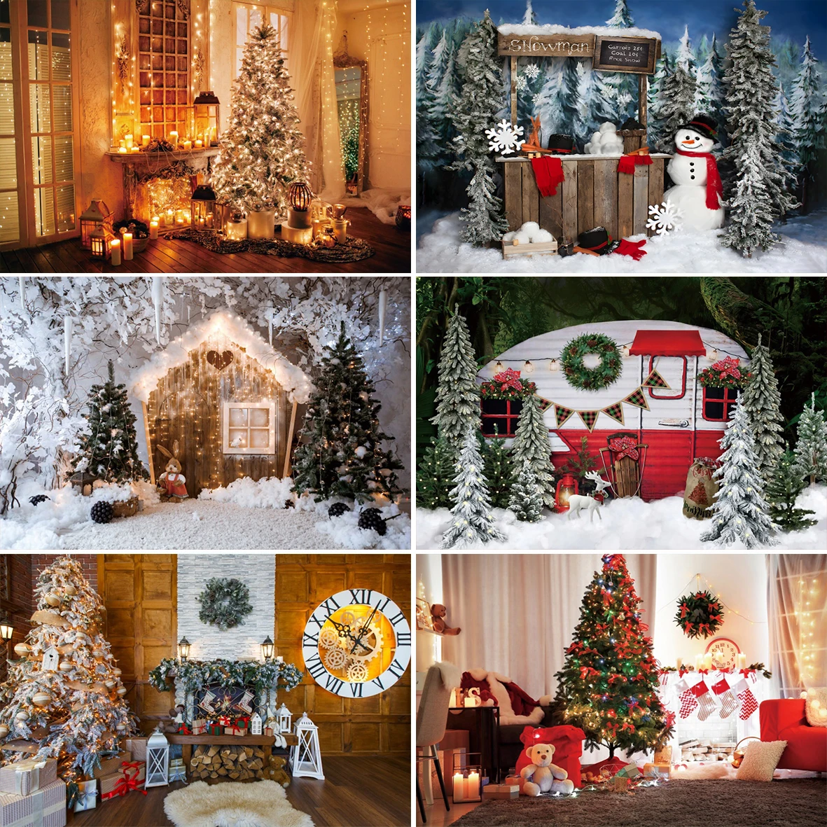 Laeacco Winter Christmas Backdrops For Photography Snow Wooden House Dolls Xmas Tree Indoor Photocall Background Photo Studio