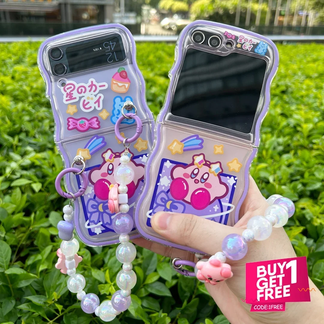 

Pink Monster Purple Transparent Phone Case with Chain Suitable for Samsung Z Flip 5, Samsung Z Flip 4, Z Flip 3 Phone Cases