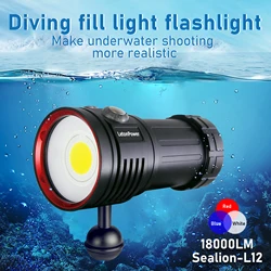 LetonPower Diving Flashlight 18000Lumens rechargeabl Underwater Lighting 100m Waterproof Torch For Photography Video Fill Light