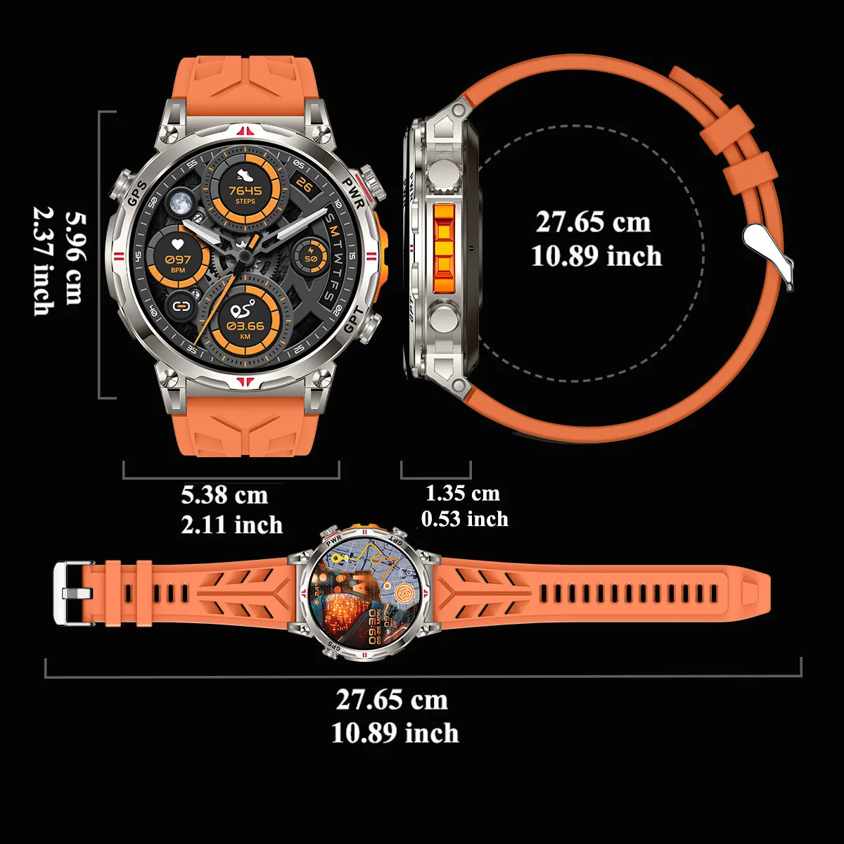 

Смарт-часы для занятий спортом, водонепроницаемые с монитором сердечного ритма, кислорода в крови, Bluetooth-вызов, GPS-компас, фитнес-отслеживание