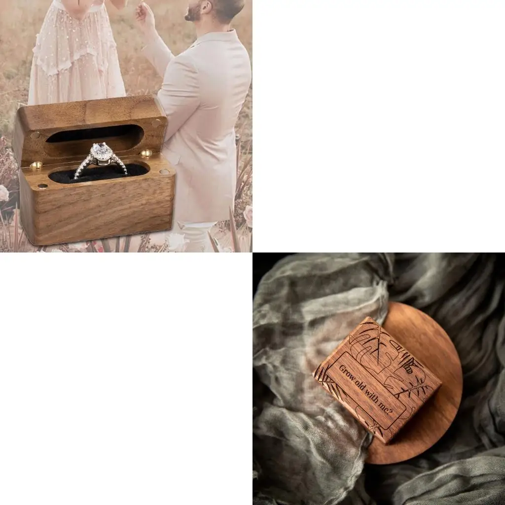 

Black Walnut Ring Box Jewelry Storage Organiser Soft Interior Protections