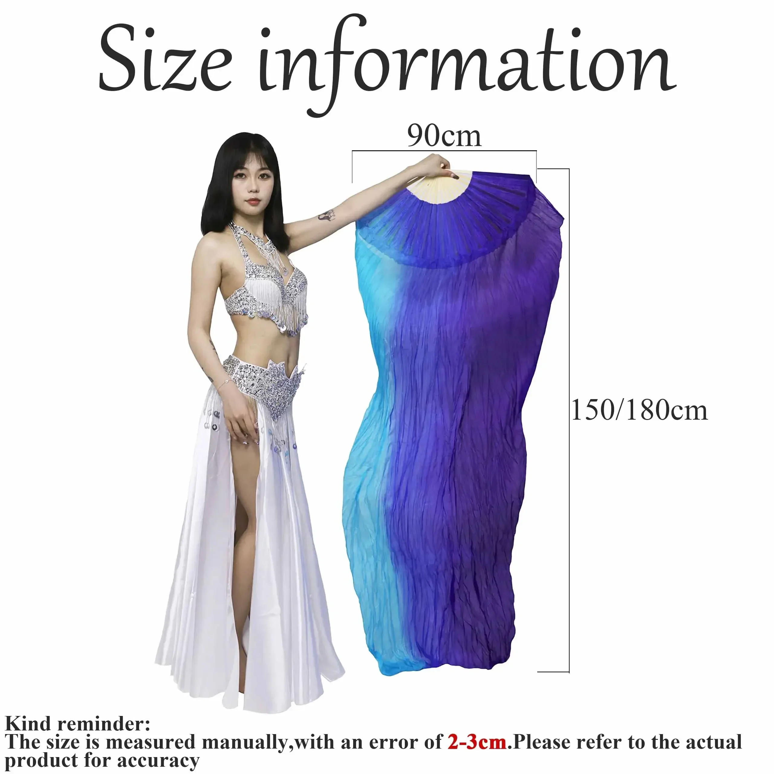 Belly Dance Fan High Quality 100% Real Silk/Imitation Silk Dance Performance Handmade 1 Pair of Left Right Hand Gradient Colors
