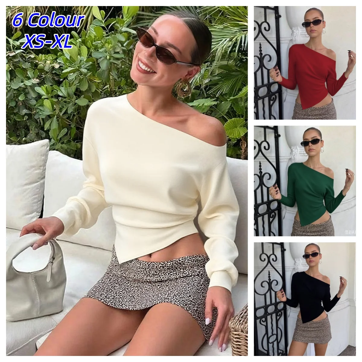 Women Casual Fashion Slim Pullover Irregular Split Long-sleeved TopSexy Strapless Pleated New Party Looks Top Female Streetwear