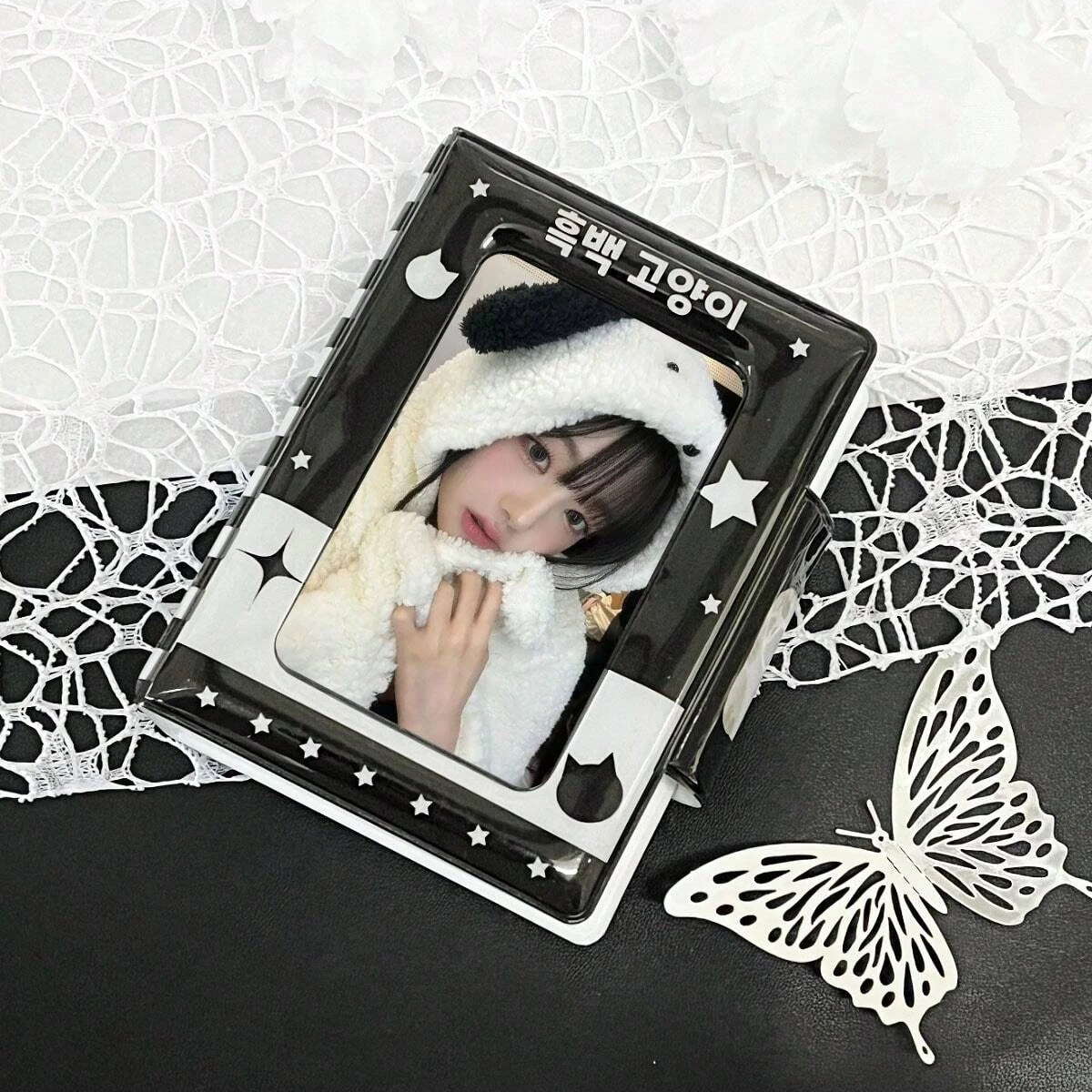 Cute Black Music Kitten Photocard Album, K-POP 3~3.5 In Photo Card Binder Card Book Suitable for Idol Photo Polaroid photo