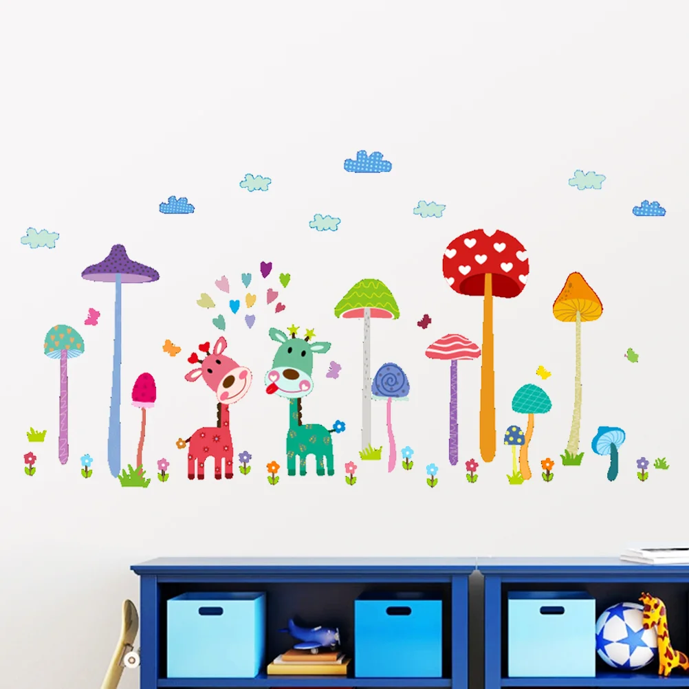 Removable Wall Sticker Home Decor Decals Colorful Mushroom Cartoon Wall Decal Easy Apply Remove Reuse No Damage Residue PVC