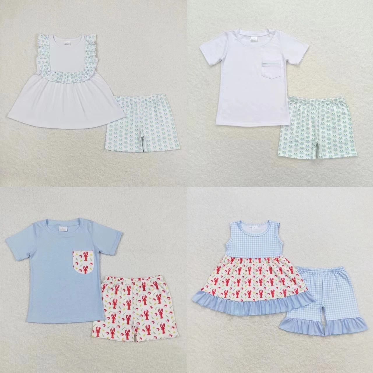 

Wholesale Toddler Crawfish Crabs Tops Kids Shorts Matching Baby Boy Girl Set Children Summer Infant Two Pieces Outfit