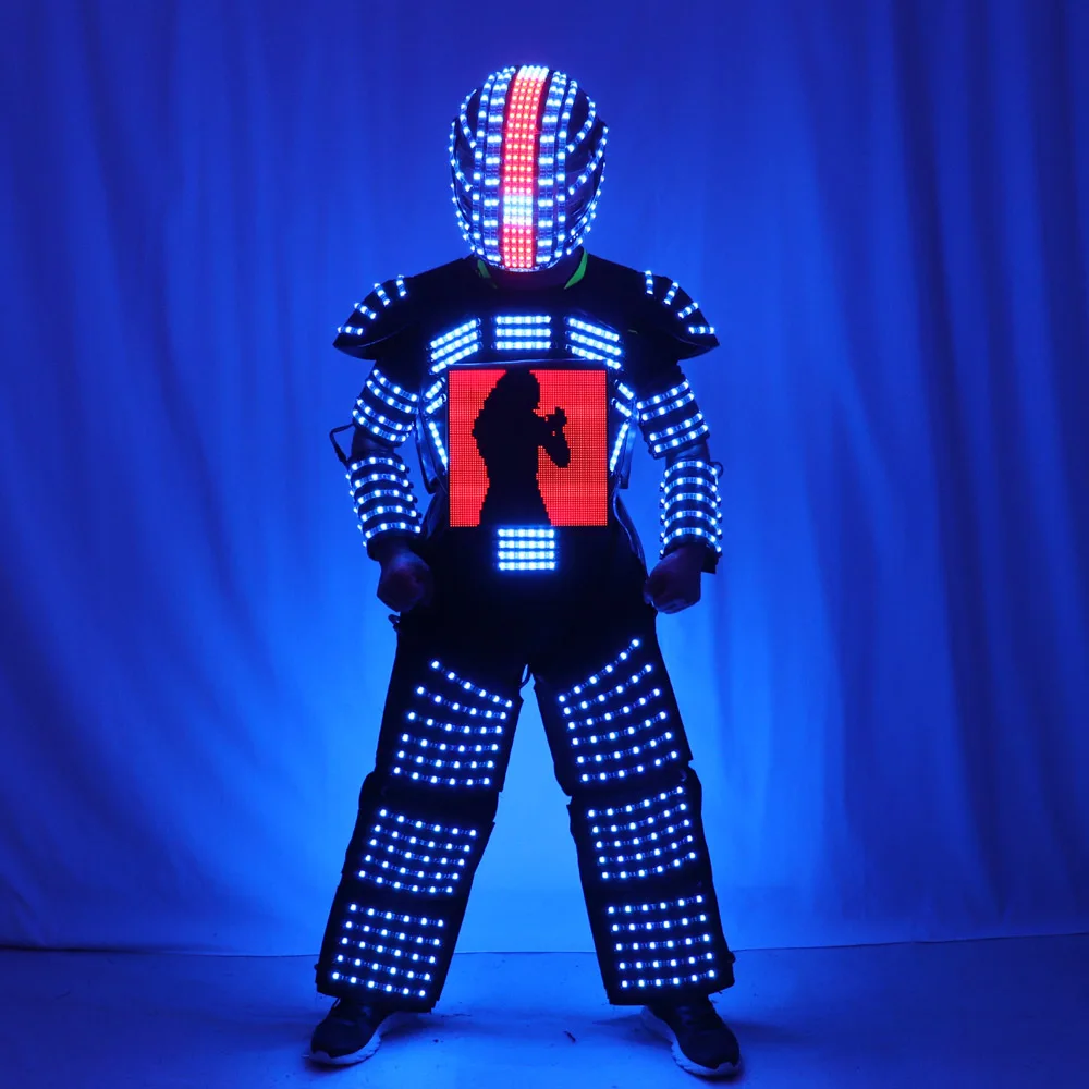 LED Robot Suit Stage Dance Costume Tron RGB Light Up Stage Suit Outfit Jacket Coat With Full-color Smart Display