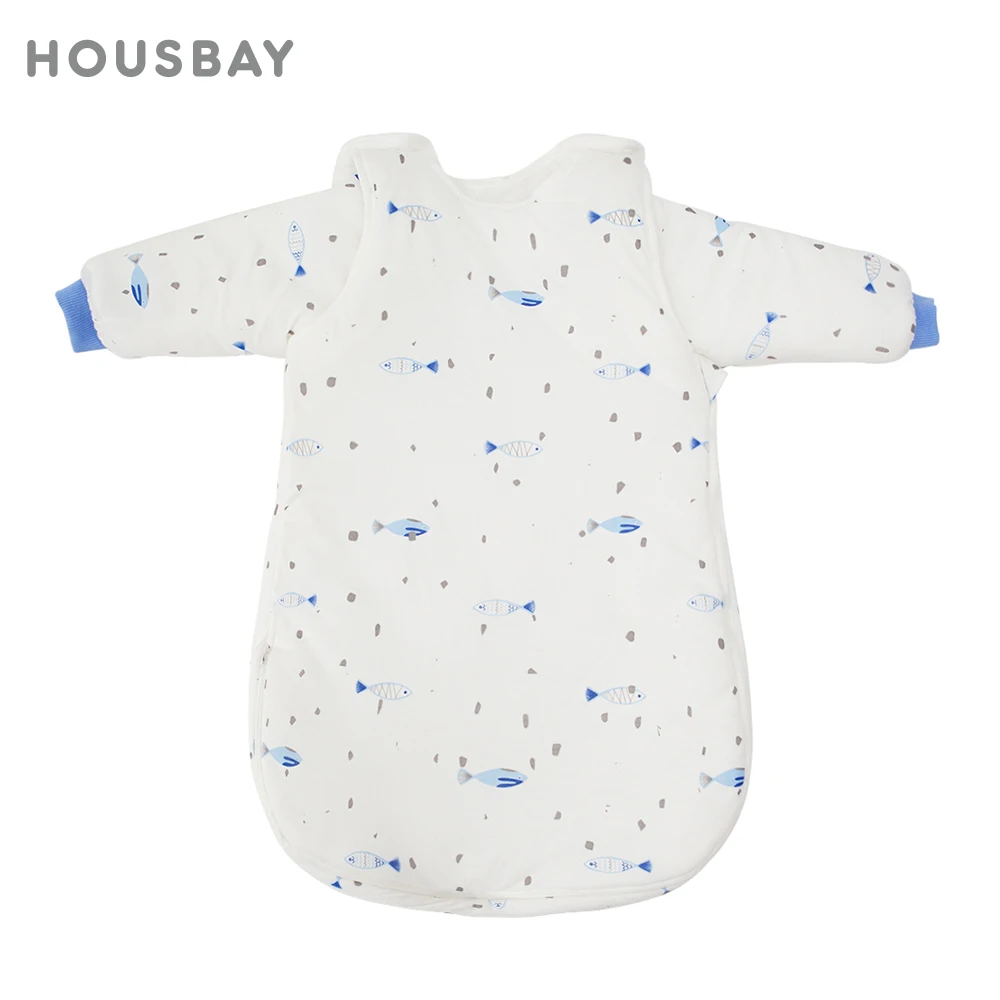 

Baby Sleeping Bag Winter Warm Sleepwear With Removable Sleeves Ocean Fish Printed Soft Cotton Anti-Kick Blanket Sleepsacks