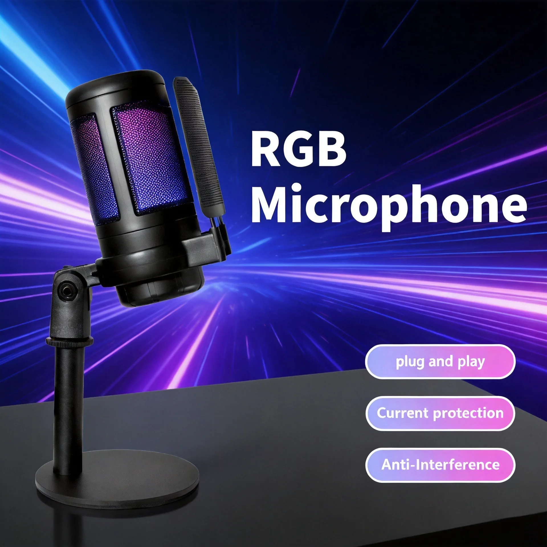 RGB USB Microphone for PC Gaming with Headphone Output Touch-Mute Button Noise Cancellation - Recording Streaming Mic