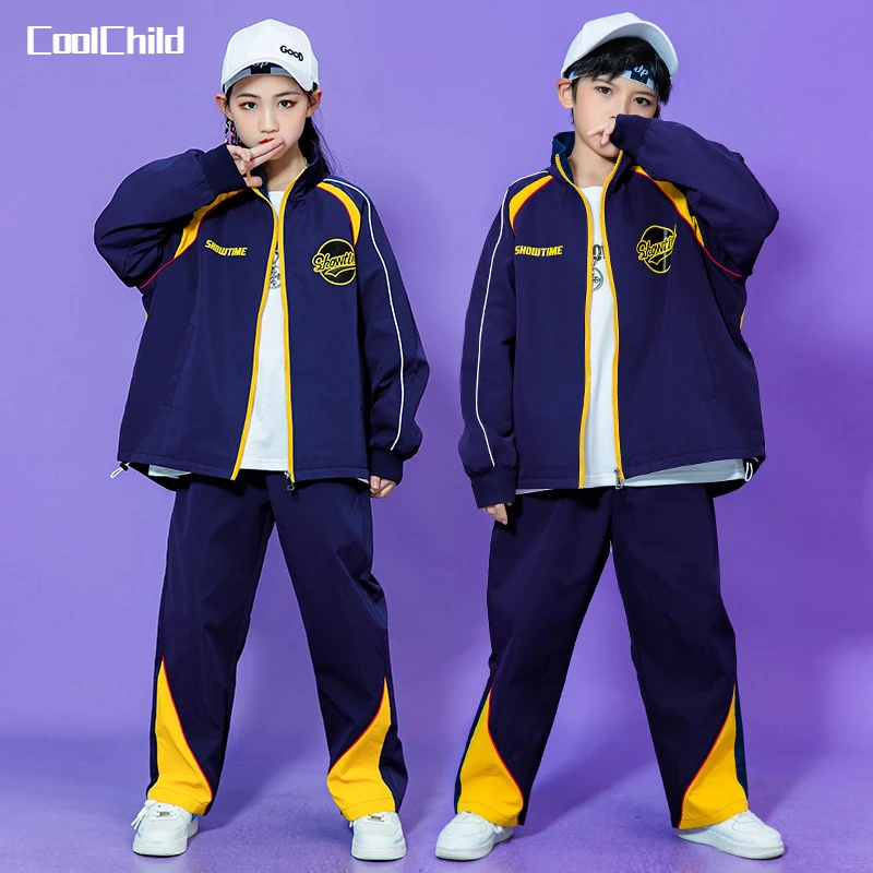 

Boys Hip Hop Baseball Jacket Street Dance Pants Girls Loose Coat Sweatpants Clothes Sets Children Streetwear Kids Jazz Costumes