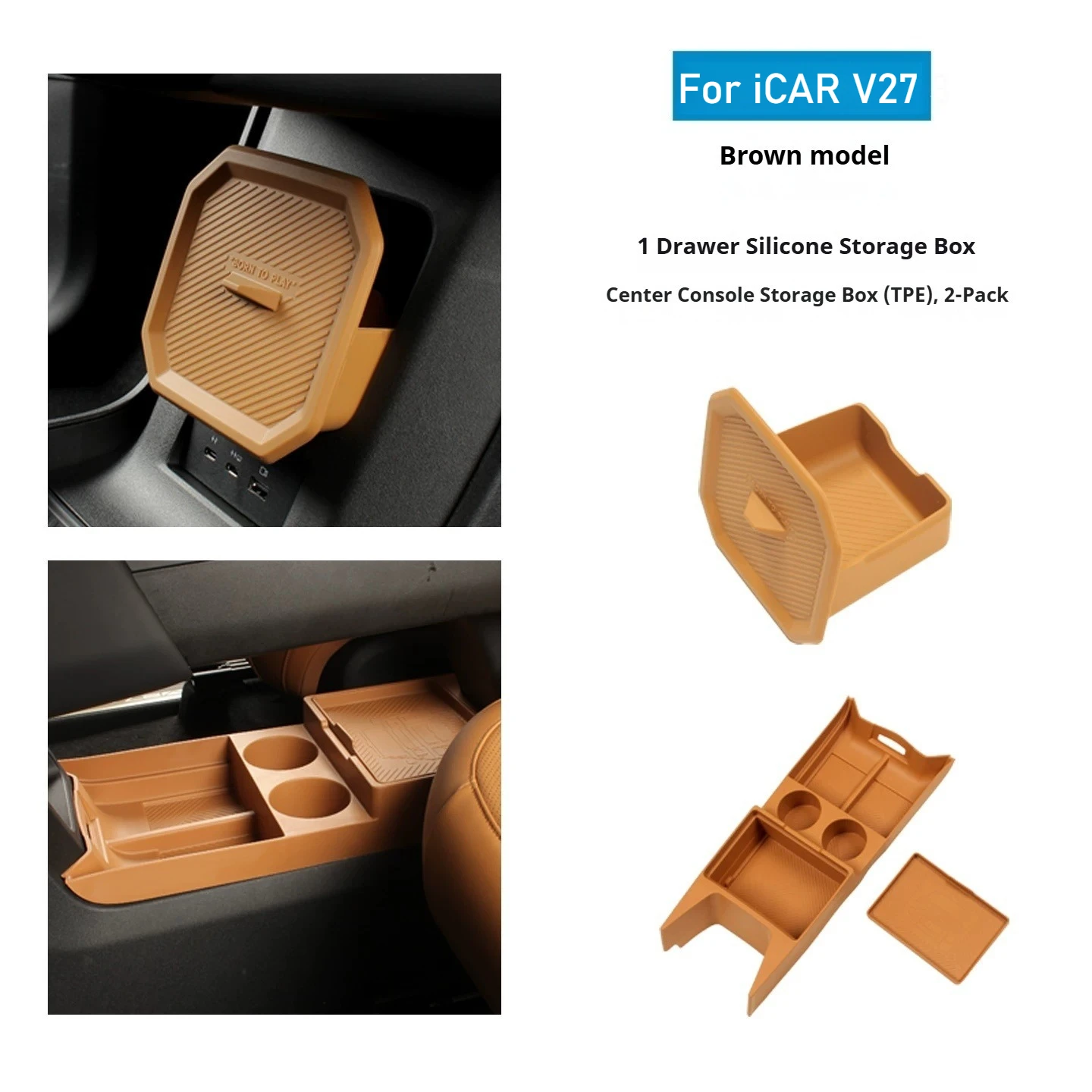 3Pc for ICAUR V27 ICAR V27 Car Silicone Central Control Storage Box Hidden Drawer Storage Rack Scratch-resistant Car Accessories