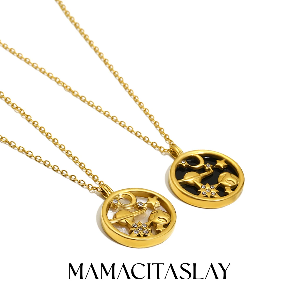 MamacitaSlay 316L Edelstahl Muschel Zirkon Celestial Halskette Wasserdicht 18K vergoldet Hals Schmuck Elegante Halskette Geschenke