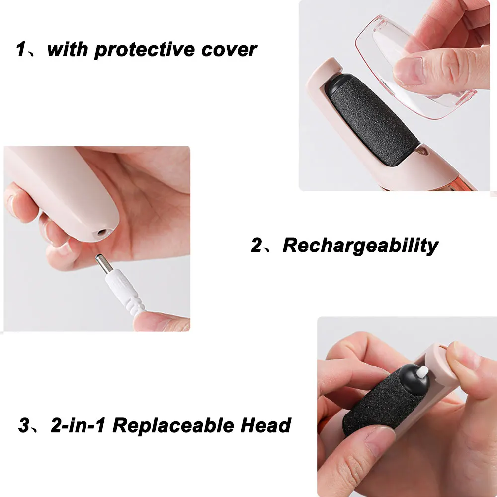 2 in 1 전기 굳은살 제거기 발 관리 도구 발 파일은 건조하고 거친 피부 굳은살을 제거합니다 충전식