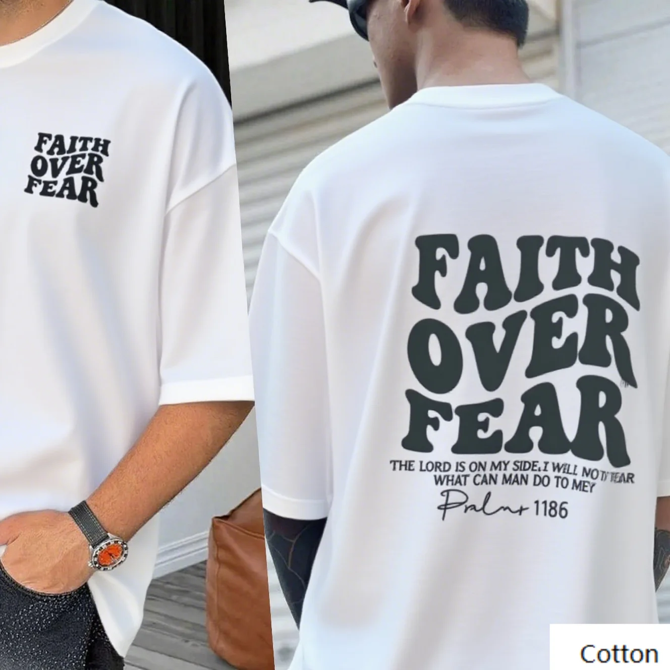 

Хлопковая футболка Faith Over Fear с мотивом и библейским дотиком, модная брендовая футболка из чистого хлопка с принтом, с коротким рукавом, унисекс, с круглым вырезом