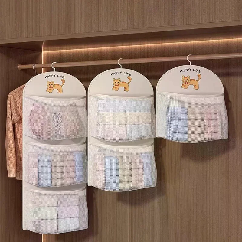 Large Capacity Storage Net Dormitory Wardrobe Socks Underwear Hanging Bag Multilayer Breathable Mesh Pocket Door Storage Bags
