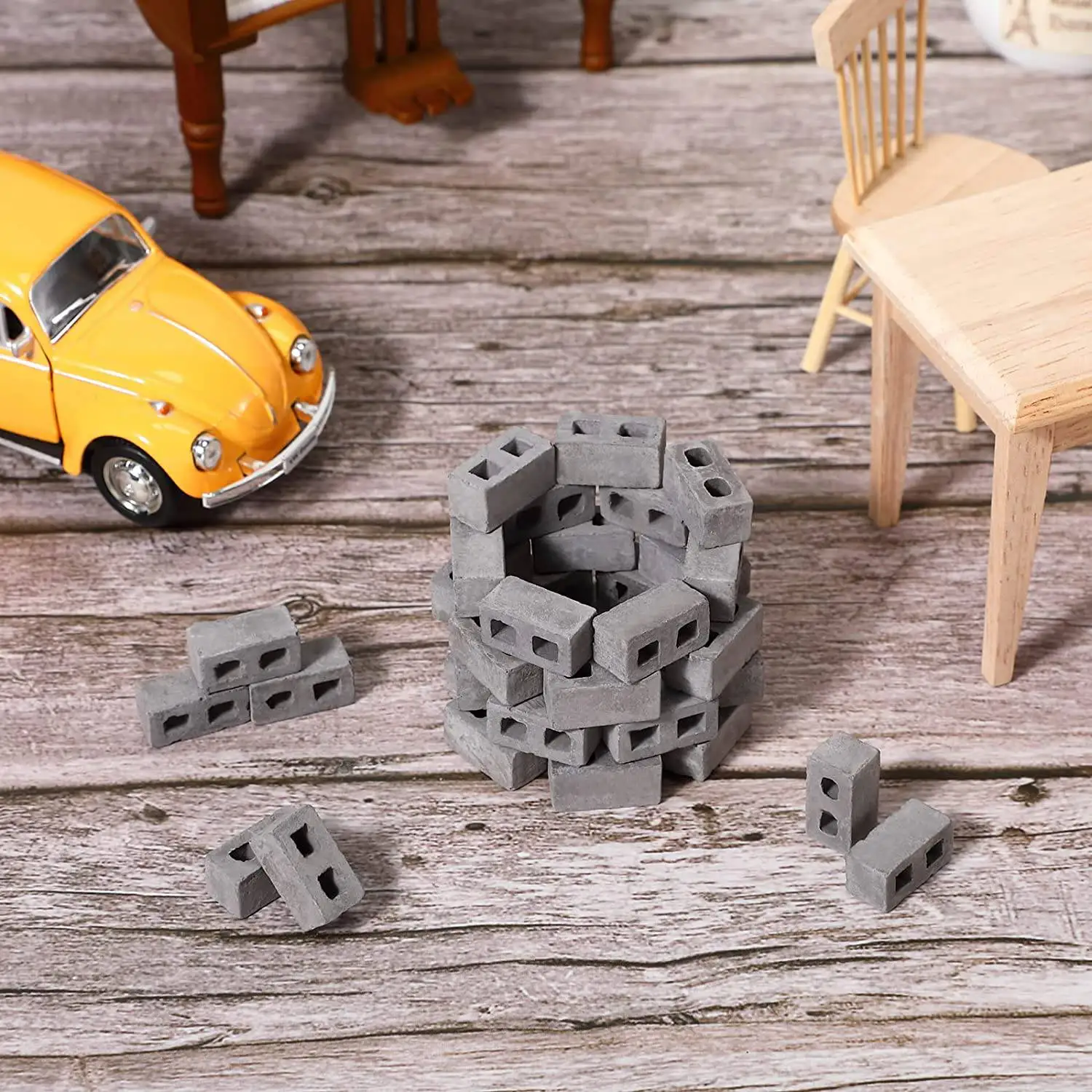 60 Packs Cinder Blocks 1/12 Scale Mini Bricks Concrete Miniature Bricks Tiny Landscaping Dollhouse Accessories