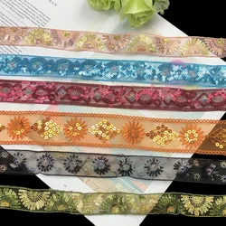 1 Yards Lace Fabric Sequins  Embroidered Ribbon Collar Trim Applique for Wedding Sewing DIY