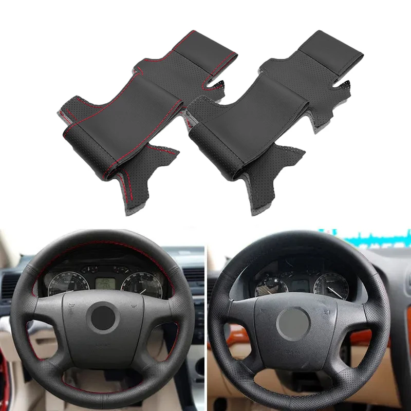 Hand-sew Perforated Microfiber Leather Car Steering Wheel Cover For Skoda Octavia Fabia 2004-2009 Superb Roomster 2006 2007 2008
