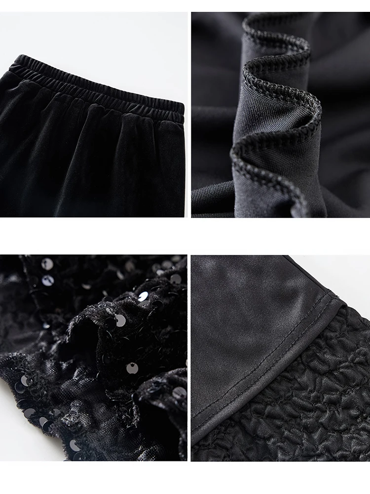 Sequins Black Skirts Women Velvet Elastic Waist Mermaid Skirts 2025 New Korean Fashion Elegant Party Club Long Fishtail Skirts