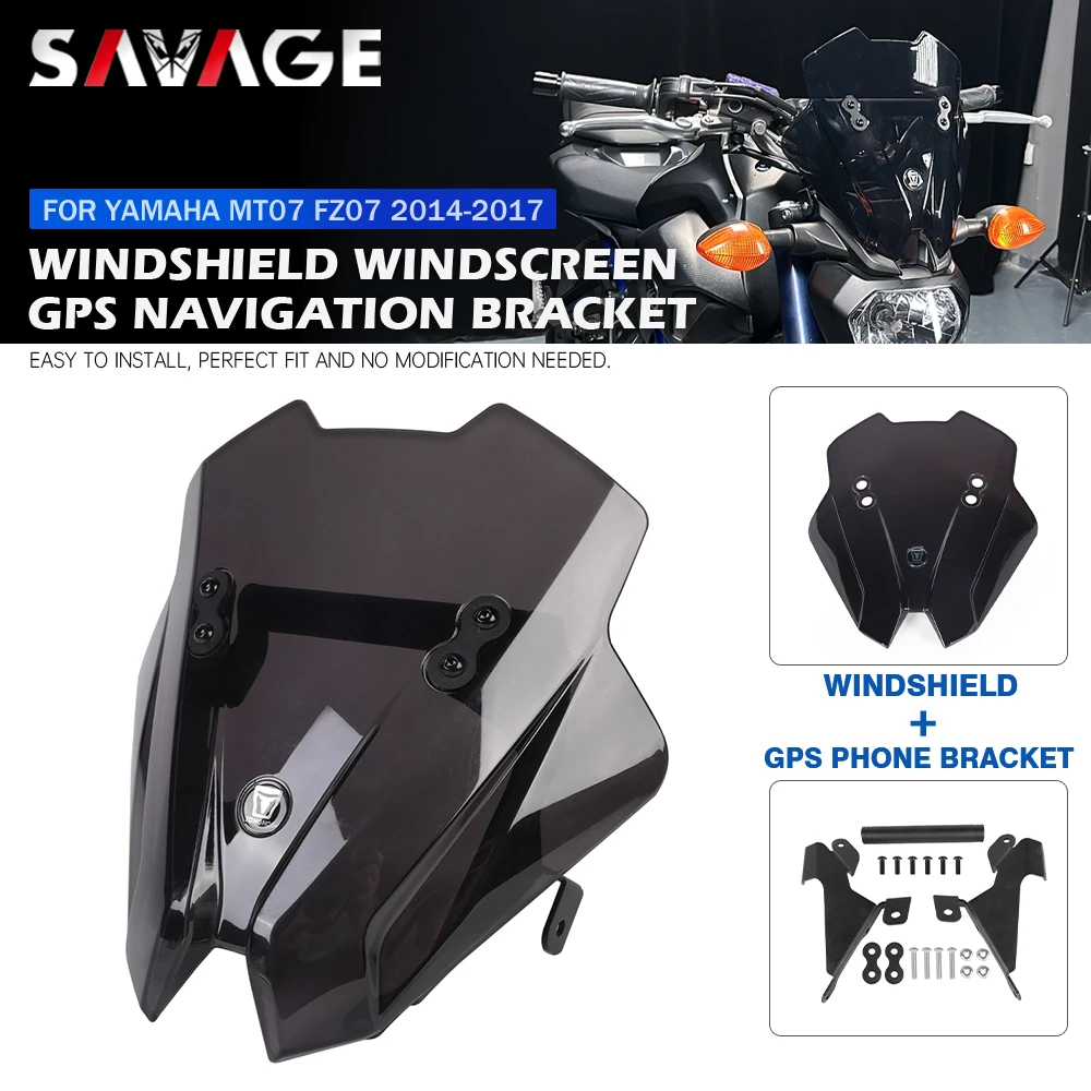 

Windscreen GPS Navigation Phone Holder For YAMAHA MT07 FZ07 2014-2017 MT-07 Windshield Wind Screen Deflector Extension Bar 22mm