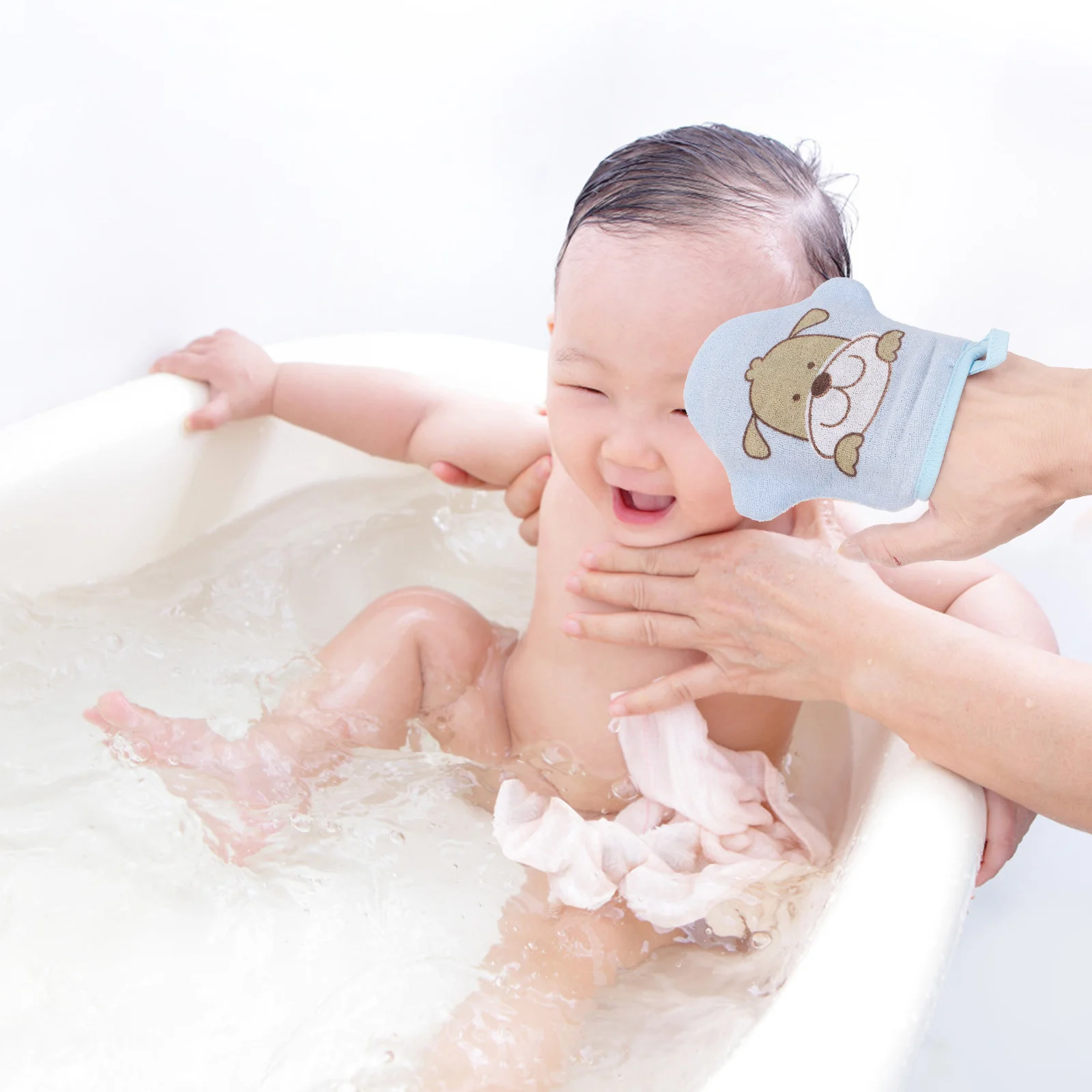 2 Pcs Baby Bath Mitt Cotton Cleaning Sponges Soft Cartoon Scrubbing Glove Body Brush Newborn Shampoo Sponge Set Lightweight